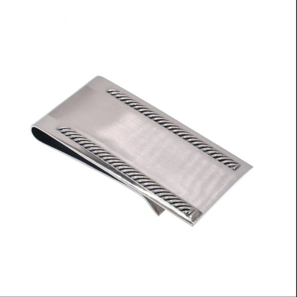 Rhodium Plated Stainless Steel Rope Edge 22mmx49mm Money Clip